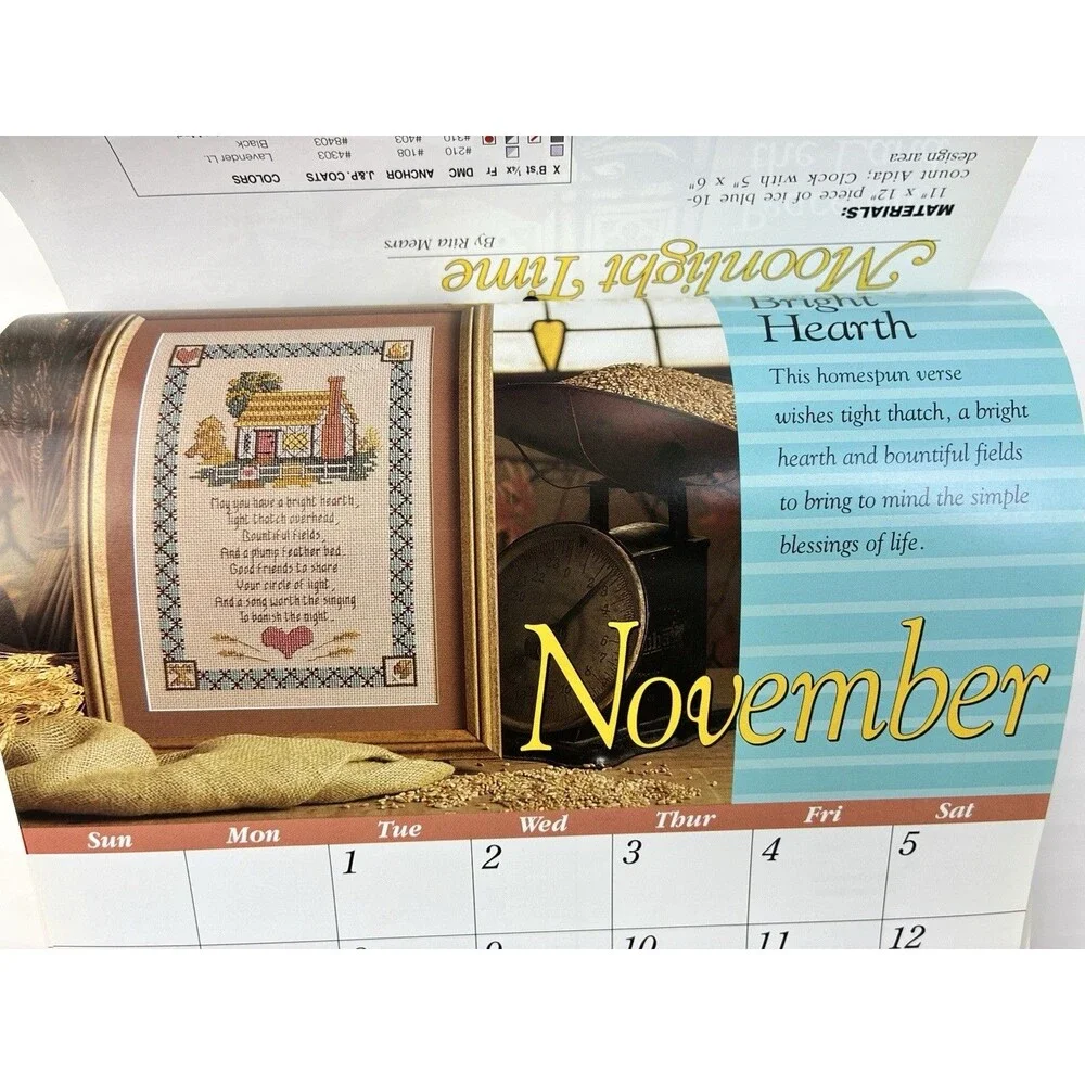 Calendar Cross Stitch 12 Patterns 1994 Rose Cat Daffodil Ballerina Car USA Bear